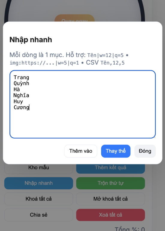 Nhập danh sách Tên người tham gia sự kiện