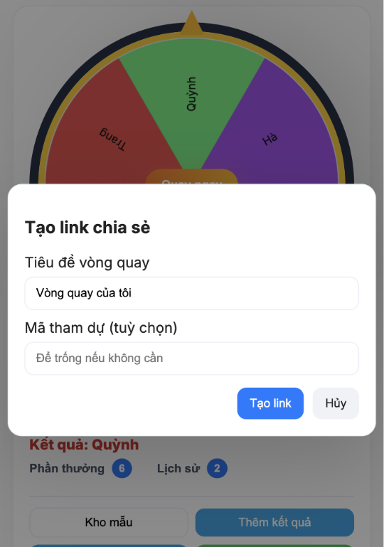 Tạo liên kết chia sẻ đến nhiều người